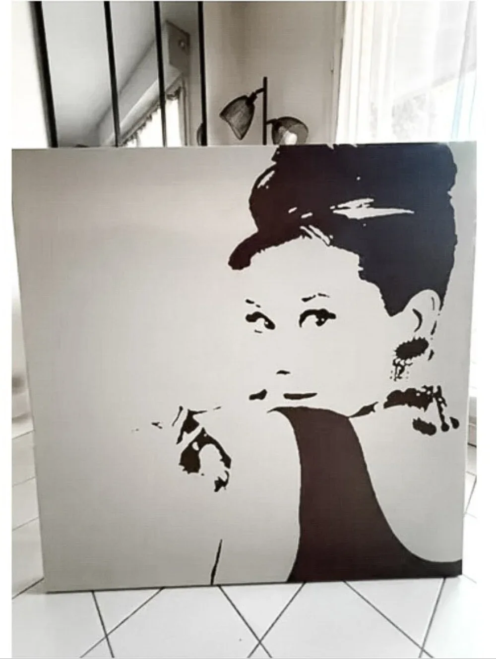 New Audrey Hepburn Black/Moon-Dust Gray Large Gallery Wrapped Canvas Boho Decor
